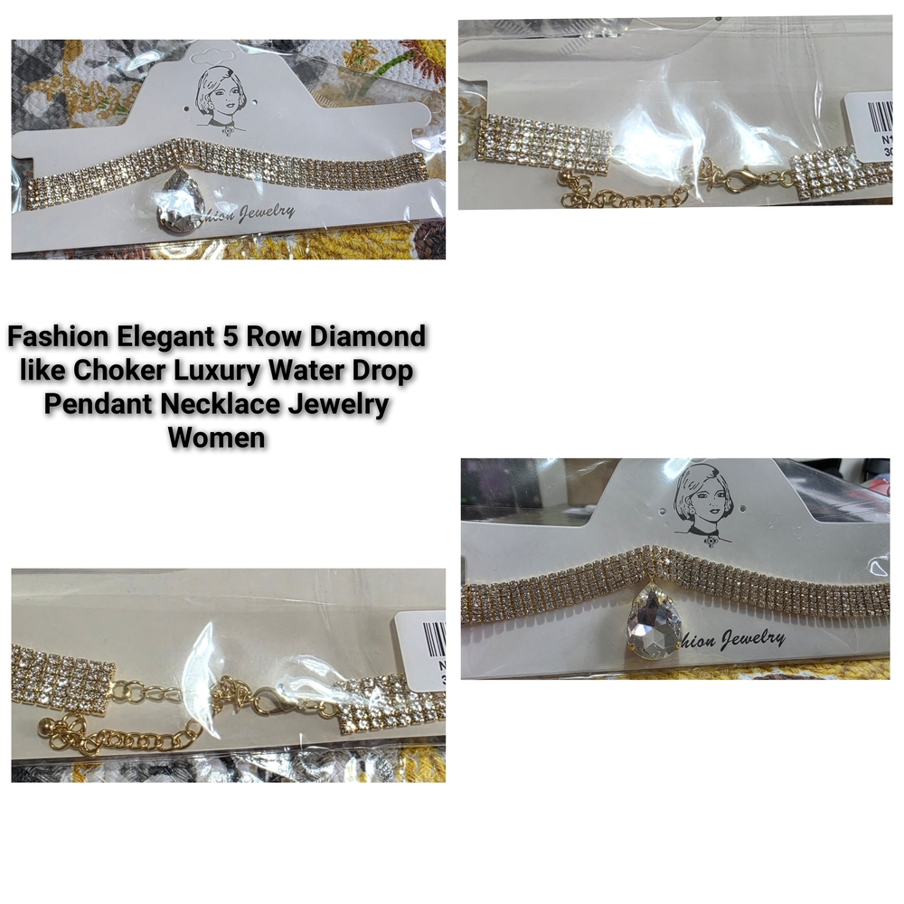 Fashion Elegant 5-Row Gold Choker with Teardrop Pendant